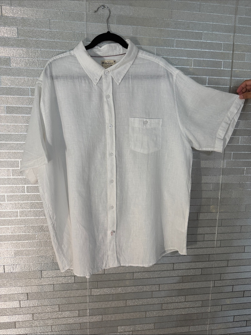 Weatherproof Vintage Men White Short-Sleeve Button-Down Linen Cotton Shirt  XXL